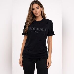 Balmain Paris Vintage Black Distressed T-Shirt